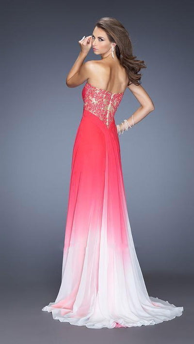 La Femme - Ombre Lace Trimmed Sweetheart A-Line Gown 20167 in Pink