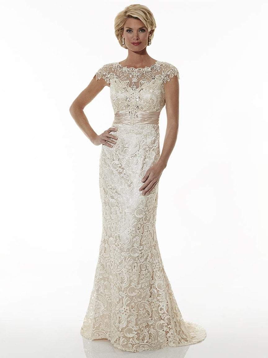 Jewel Illusion Neckline Lace Trumpet Gown 20176 in Neutral and Gold