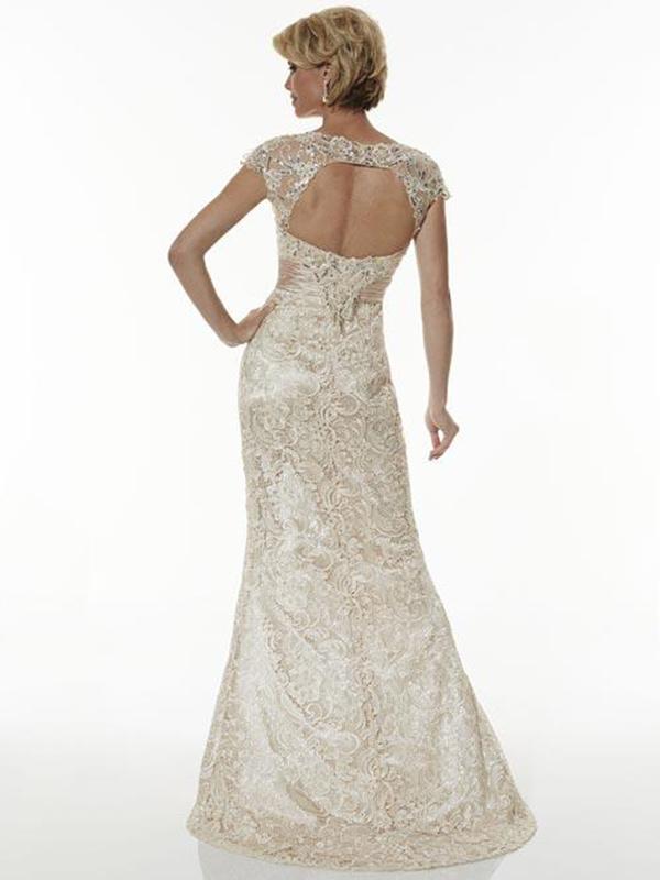 Jewel Illusion Neckline Lace Trumpet Gown 20176 in Neutral and Gold