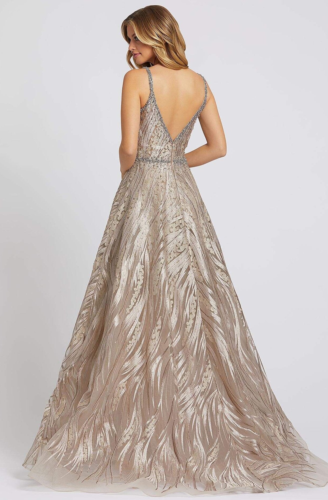 Mac Duggal Evening - 20185D Embellished Deep V-neck A-line Gown In Brown