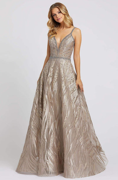 Mac Duggal Evening - 20185D Embellished Deep V-neck A-line Gown In Brown