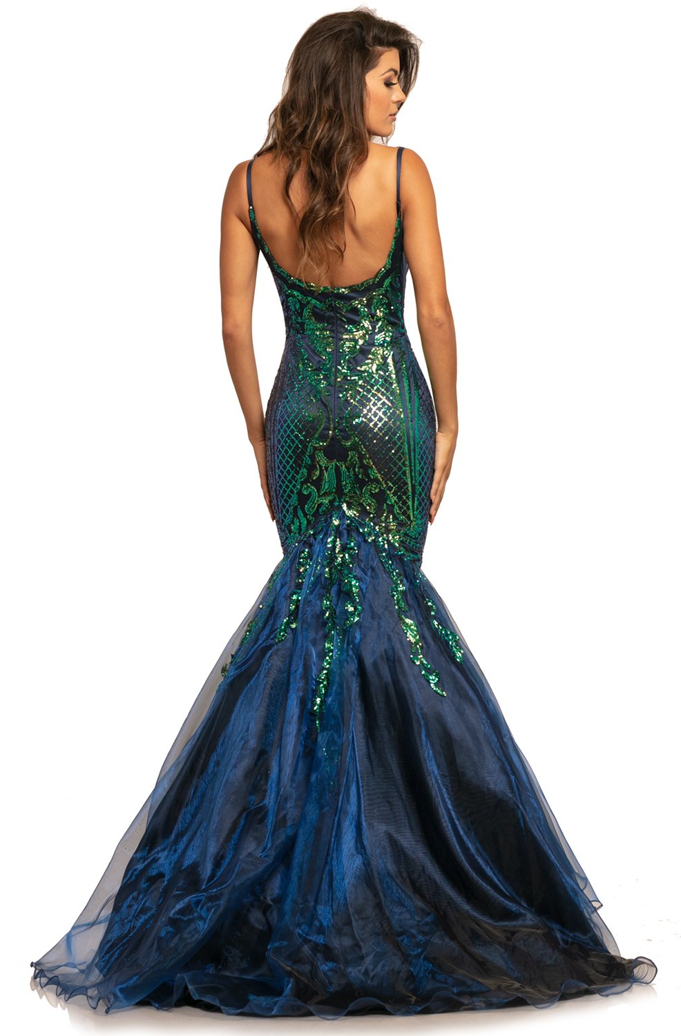 Johnathan Kayne - 2018 Sequin Embellished Scoop Mermaid Gown In Blue and Multi-Color