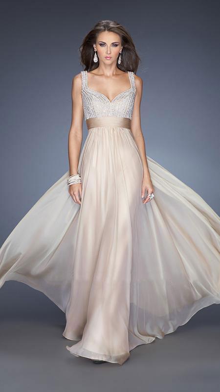 La Femme - Rhinestone Embellished Sweetheart Chiffon A-line Gown 20203 In Neutral