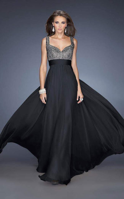La Femme - Rhinestone Embellished Sweetheart Chiffon A-line Gown 20203 In Black