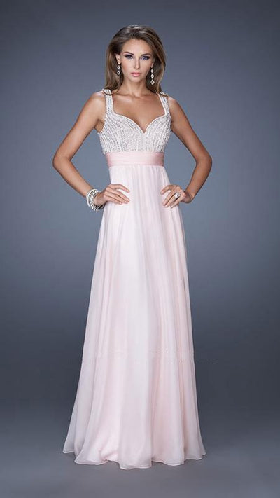 La Femme - Rhinestone Embellished Sweetheart Chiffon A-line Gown 20203 In Pink