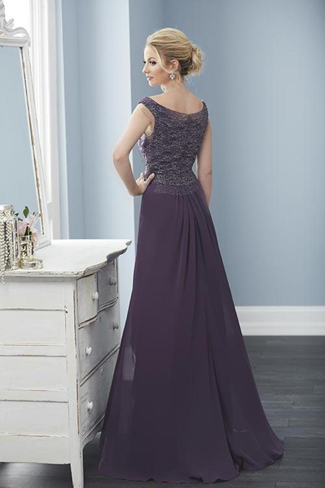 Christina Wu Elegance - 20230 Beaded Bateau Chiffon A-line Dress in Purple
