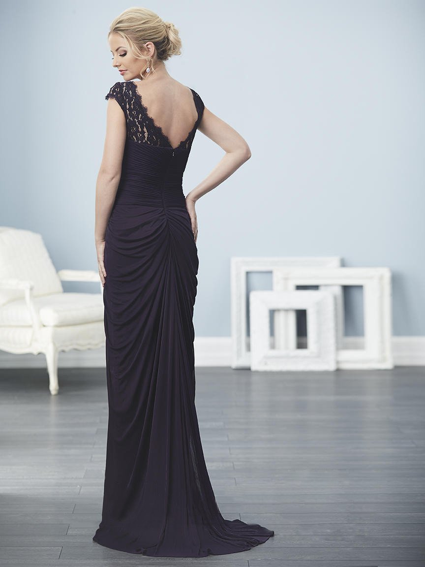 Christina Wu Elegance - 20231 Lace Bateau Neck Jersey Sheath Dress in Purple