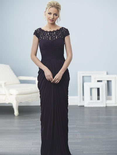 Christina Wu Elegance - 20231 Lace Bateau Neck Jersey Sheath Dress in Purple