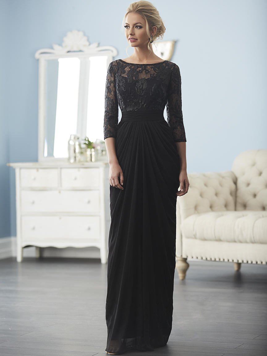 Christina Wu Elegance - 20236 Lace Quarter Length Sleeve Chiffon Gown in Black