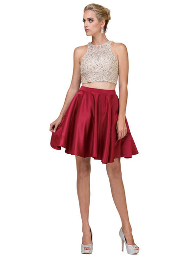 Dancing Queen - 2027A Two-Piece Embellished Cocktail Dress in Red