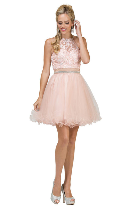 Dancing Queen - 2033 Halter Beaded Applique Cocktail Dress In Pink