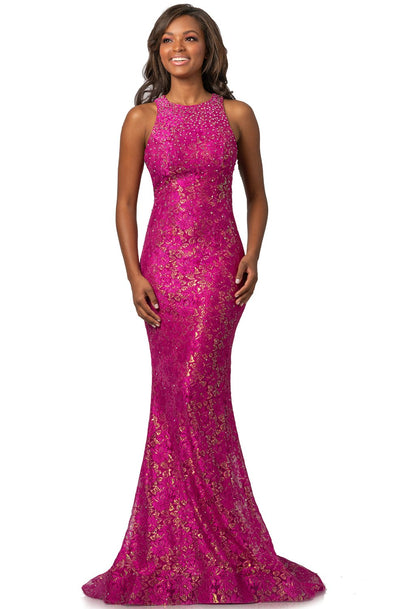 Johnathan Kayne - 2036 Jewel Ornate Metallic Lace Mermaid Gown In Pink