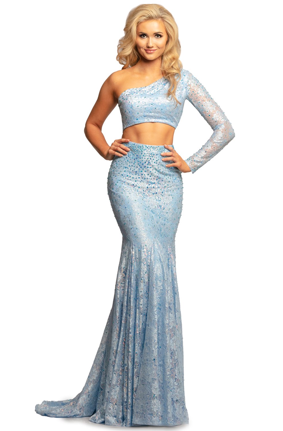 Johnathan Kayne - 2039 Two Piece Asymmetrical Mermaid Dress In Blue