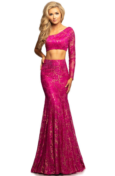 Johnathan Kayne - 2039 Two Piece Asymmetrical Mermaid Dress In Pink