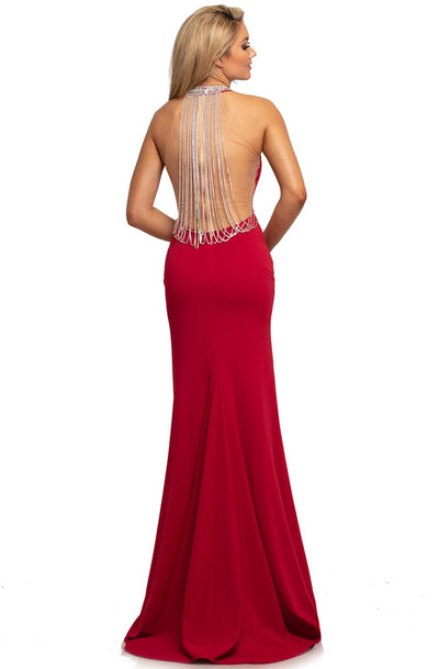 Johnathan Kayne - 2049 Strappy Illusion High Halter Dress In Red