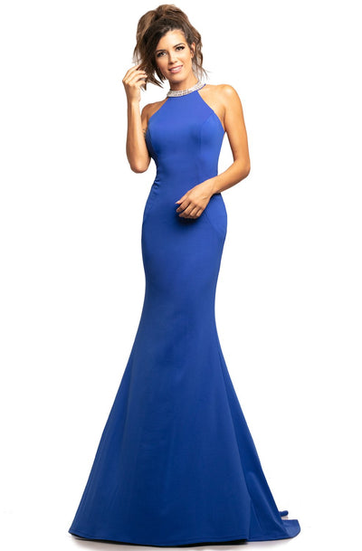 Johnathan Kayne - 2049 Strappy Illusion High Halter Dress In Blue