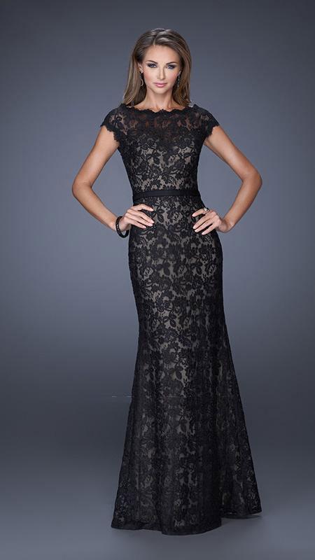 La Femme - Elegant Lace Long Evening Dress 20503 In Black