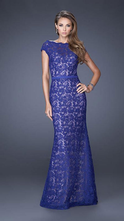 La Femme - Elegant Lace Long Evening Dress 20503 In Blue