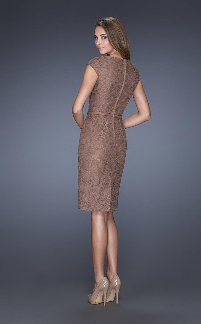 La Femme - 20501 Lace Split V-neck Column Dress In Brown