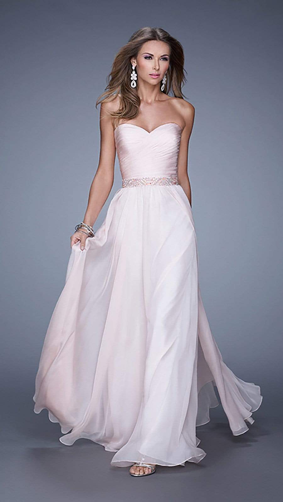 La Femme - 20527 Wrap Ruched Chiffon Gown Special Occasion Dress 00 / Blush