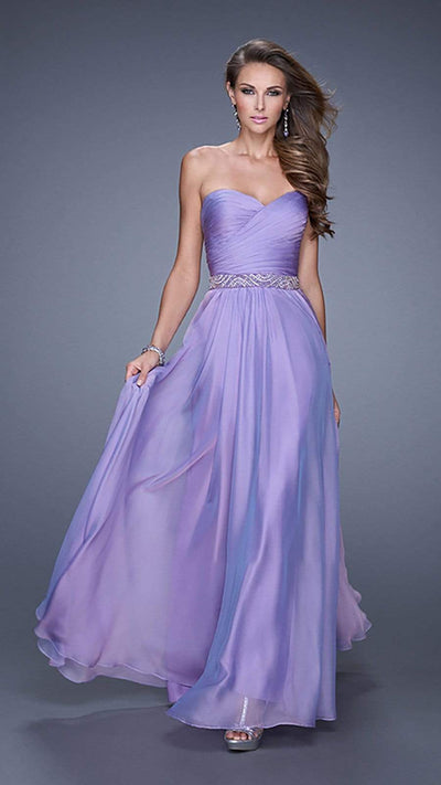 La Femme - 20527 Wrap Ruched Chiffon Gown Special Occasion Dress 00 / Wisteria