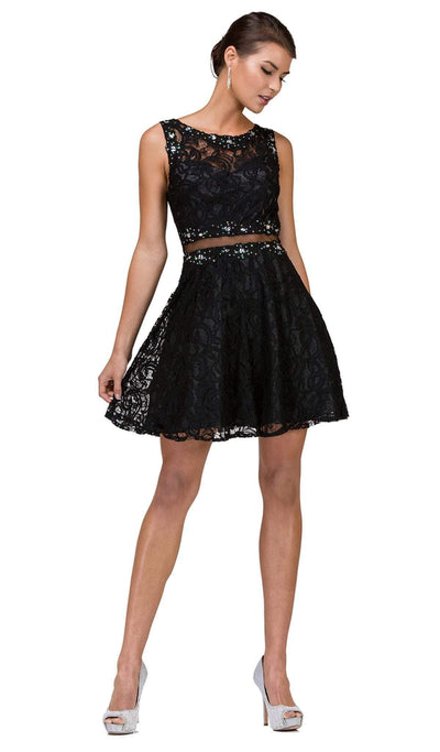 Dancing Queen - 2053 Two Piece Beaded Lace Cocktail Dress In Black