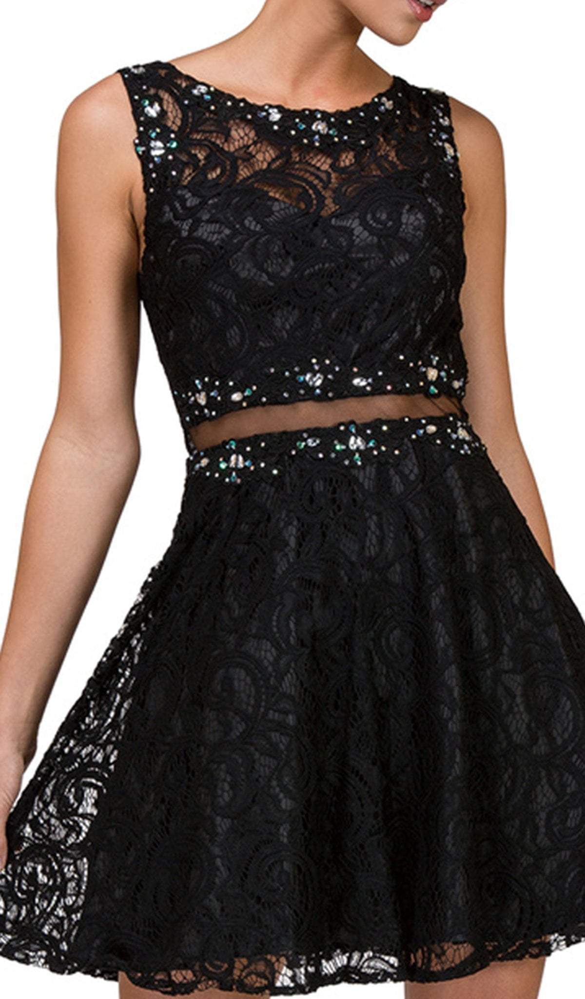 Dancing Queen - 2053 Two Piece Beaded Lace Cocktail Dress In Black