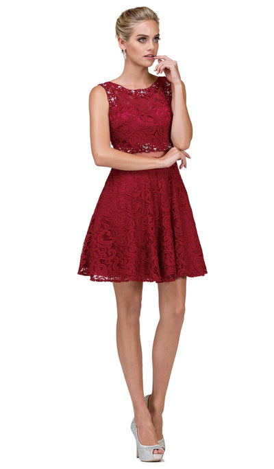 Dancing Queen - 2053 Two Piece Beaded Lace Cocktail Dress In Red