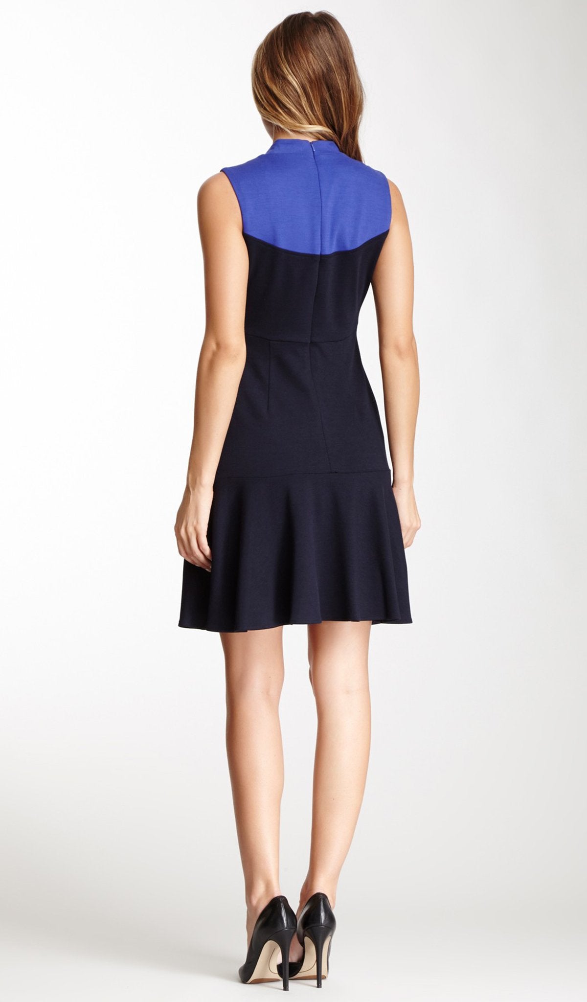 Muse - M1764M Fitted High Neck A-Line Cocktail Dress In Purple and Blue