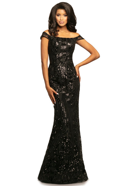 Johnathan Kayne - 2064 Sequin-Embroidered Off Shoulder Mermaid Gown In Black
