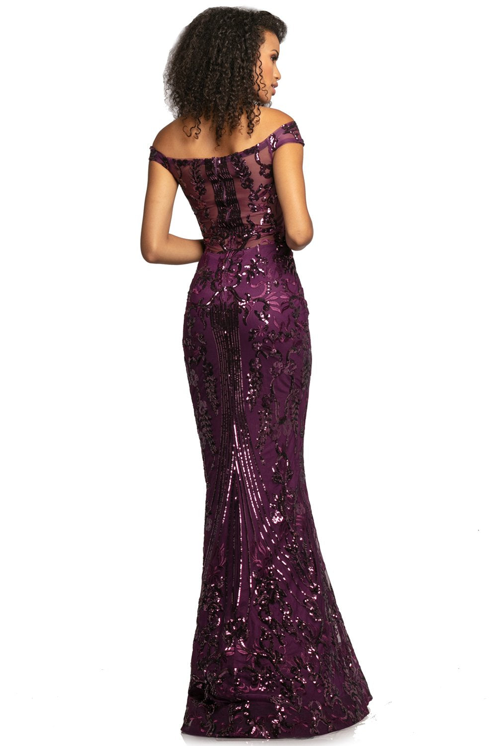 Johnathan Kayne - 2064 Sequin-Embroidered Off Shoulder Mermaid Gown In Purple