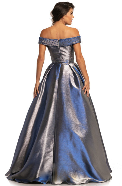 Johnathan Kayne - 2072 Metallic Off-Shoulder Ballgown In Blue and Silver
