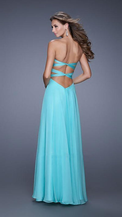 La Femme - Embroidered Strapless A-Line Evening Gown 20921 in Blue