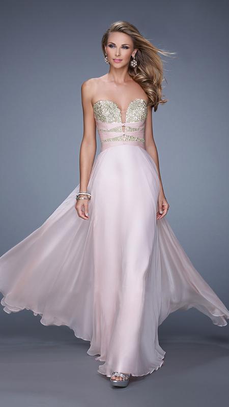 La Femme - Embroidered Strapless A-Line Evening Gown 20921 in Pink