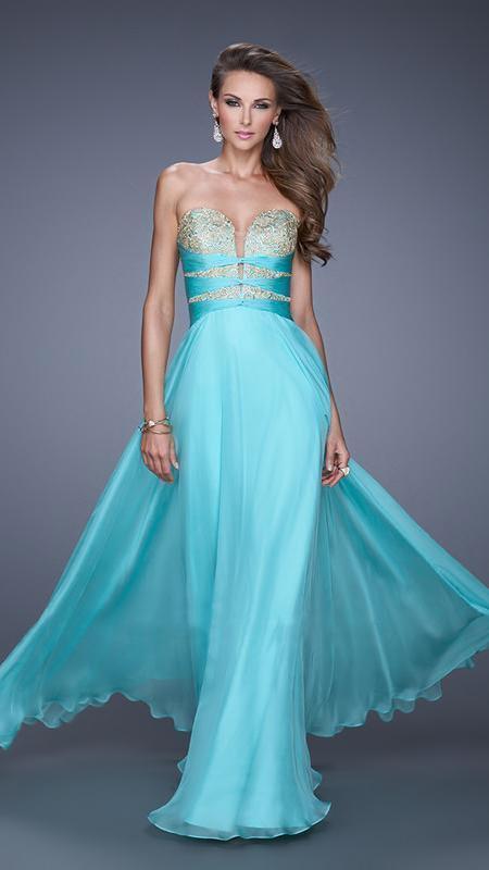 La Femme - Embroidered Strapless A-Line Evening Gown 20921 in Blue