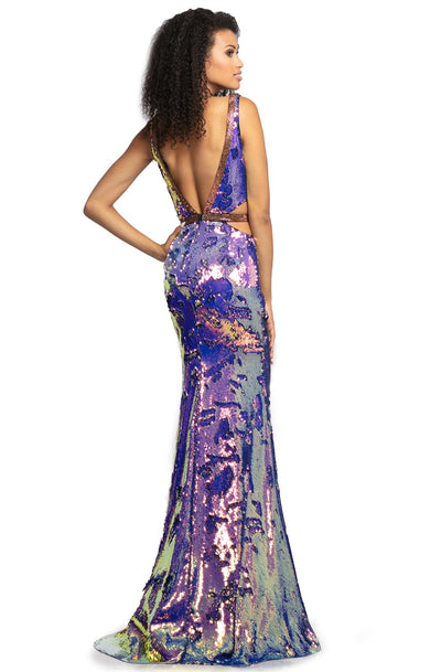 Johnathan Kayne - 2092 Sequin Embellished Sheath Dress In Purple and Multi-Color