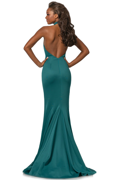 Johnathan Kayne - 2096 High Halter Neck Trumpet Dress With Train In Green