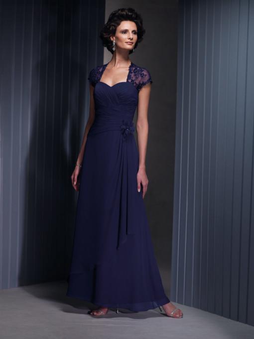 Cameron Blake - Beaded Ruched A Line Gown with Shawl 210647 in Blue