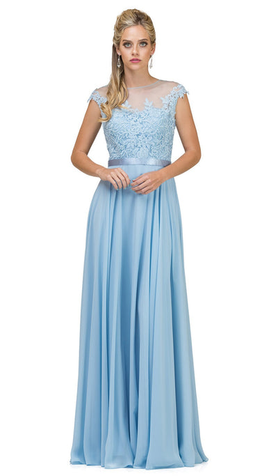 Dancing Queen - 2121 Sheer Floral A Line Evening Gown In Blue