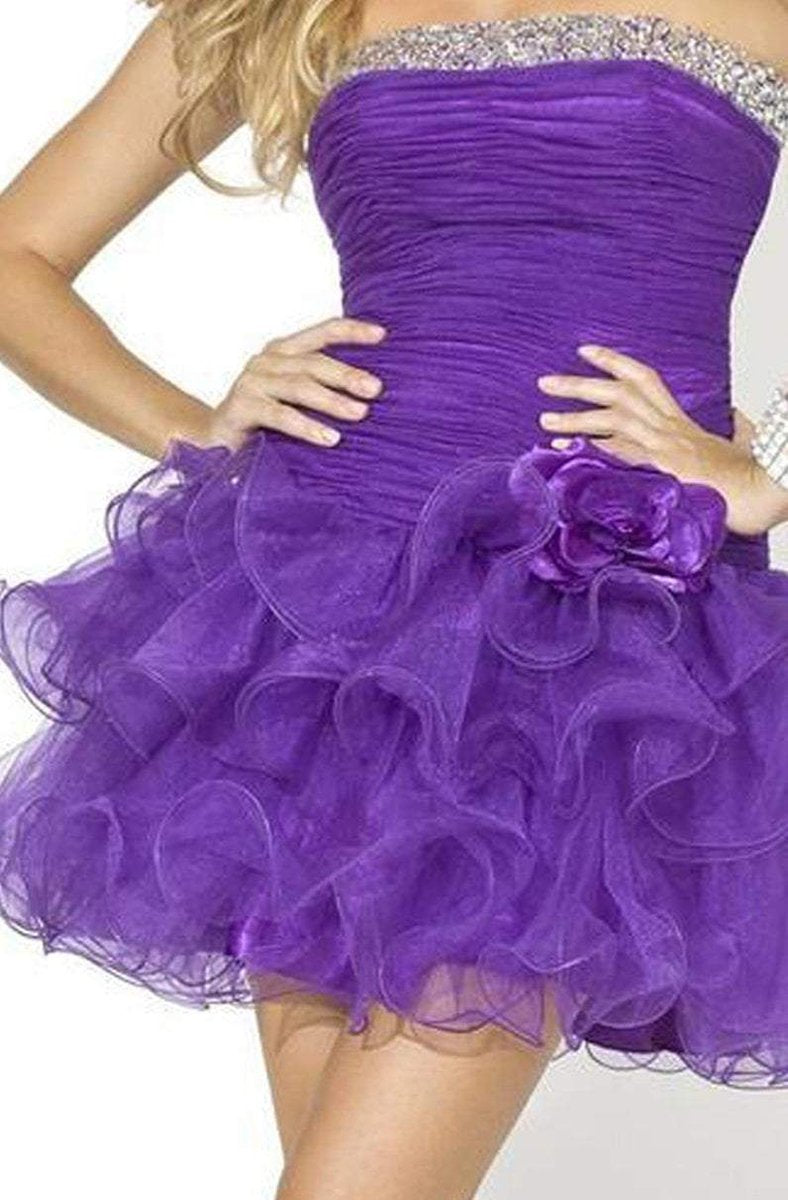 Blush - X001 Strapless Ruffled Cocktail Dress In Purple