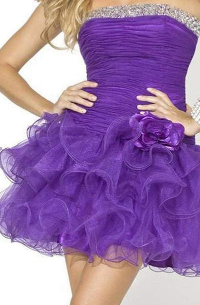 Blush - X001 Strapless Ruffled Cocktail Dress In Purple