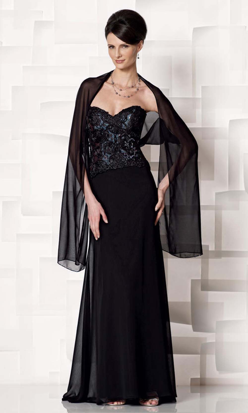 Cameron Blake by Mon Cheri - 213635 Sweetheart A-Line Dress with Shawl In Black and Multi-Color
