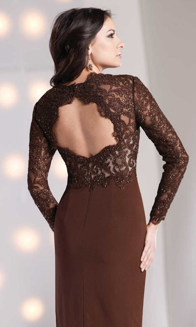Social Occasions by Mon Cheri - 213887 Lace Queen Anne Sheath Dress In Brown