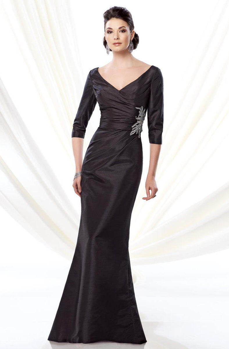 Ivonne D for Mon Cheri - 214D64 Wide V-neck Sheath Dress In Black