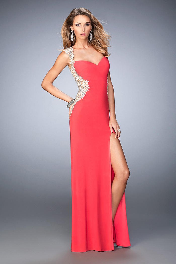 La Femme - 21518 Lace Sweetheart Sheath Dress In Orange