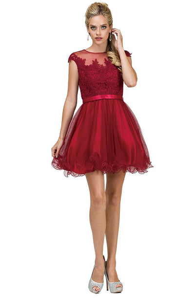 Dancing Queen Illusion Jewel Floral A Line Cocktail Dress 2153 In Red