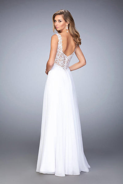 La Femme - 21550 Lace Chiffon A-line Dress In White