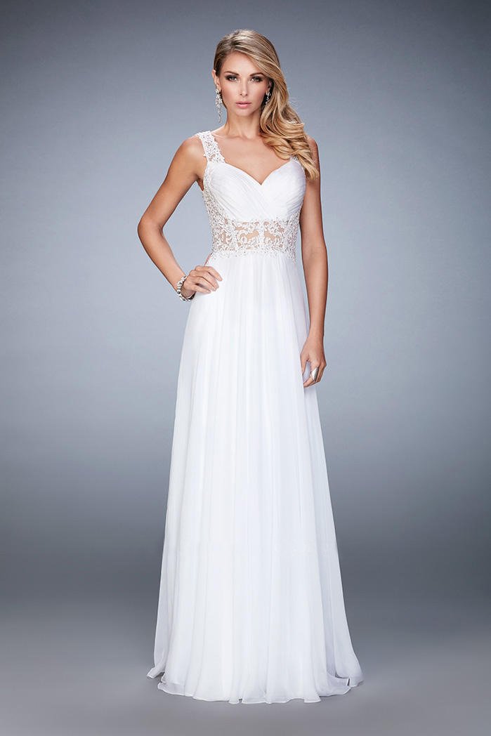 La Femme - 21550 Lace Chiffon A-line Dress In White