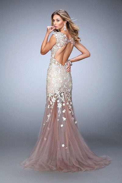La Femme - 21565 Enchanting Lacy Illusion Mermaid Gown In Silver