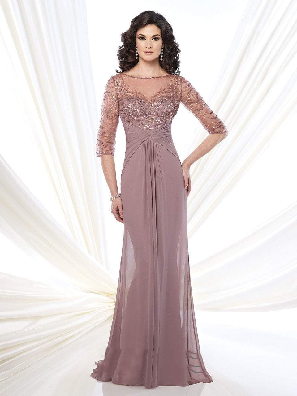 Mon Cheri - Ruched Bateau A-line Gown in Brown